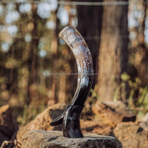 Large Custom Buffalo <b>Horn</b> From India Viking Drinking <b>Horn</b> with Stand Agate Style Animal Decoration for <b>Drinks</b> - Product Image 1