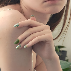 Pegatinas de Uñas de Gel Coreanas OEM, Envolturas de Uñas Semicuradas, Diseño Personalizado, Never Garden Green Mosa Art - Product Image 1