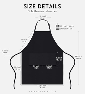 Tablier noir avec poches, style vêtement de travail, tissu tissé, coupe classique, couleur unie, unisexe, pour la cuisine - Product Image 2