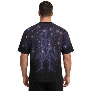 Camiseta gráfica Gothic Root con estrella de diamantes de imitación, oversize, de algodón negro grueso, estilo hip hop streetwear, manga corta, para hombre. - Product Image 3