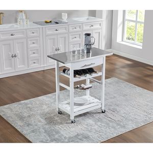 Carrello da Cucina Mobile con Isola, Cassetto e Cesto Portaoggetti Estraibile in Rete - Product Image 4