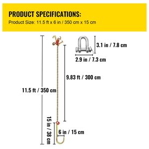 Catena di traino in acciaio legato G80 con gancio a J da 5/16 x 10 piedi, con 2 ganci a J G70, resistenza alla rottura di 9260 libbre - Product Image 3