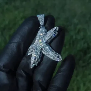 Pendentif personnalisé en argent sterling avec initiale 'K' en moissanite ronde de 2 carats, style hip-hop, plaqué or blanc 14 carats - Product Image 2