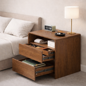 ELVROGEST SA Modern Nightstand <b>Walnut</b> 23.8 Inches With Hidden Drawers Storage Bedside <b>Table</b> Mid Century Design - Product Image 3