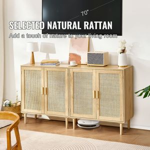 Set of 2 Rattan <b>Storage</b> Cabinets Adjustable <b>Sideboard</b> Buffet with 4 Magnetic Doors and Shelves for Hal <b>Sideboards</b> - Product Image 2
