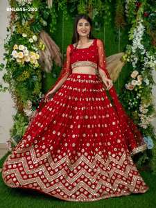 Lehenga-Choli Rojo de Alta Calidad con Diseño de Estrella Georgette y Lentejuelas, Bordado con Zari, Estilo Sitara, Proveedor Indio - Product Image 5