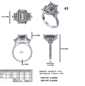 แหวนหมั้นเพชรทรงเอเมอรัลด์คัท เพชรเลี้ยงในห้องปฏิบัติการ ทอง 14K ประดับเพชรสามเม็ด เครื่องประดับเจ้าสาวสำหรับผู้หญิง - Product Image 6