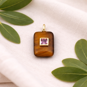14x19mm Tiger Eye Rounded Rectangle Pendant Gold Plated Bezel <b>Set</b> <b>Square</b> Zircon Charm Handmade Jewelry Charm Wholesale - Product Image 1
