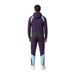 Charcoal Grey <b>Men</b> Gym Tracksuit Heavy <b>Thermal</b> Fleece Contrast Teal Striped Hood Collar Long Sleeves Outdoor Warmups Sets - Product Image 2