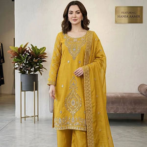 Ensemble haut et sharara en soie perlée pour femmes - Tenue ethnique prête à porter - Product Image 1