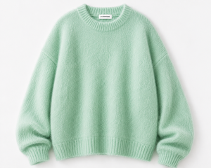 Pull-over vintage en mélange de mohair vert menthe pour homme KP INTERNATIONAL, tricoté, anti-plis, épaules tombantes, rayé, manches longues - Product Image 1