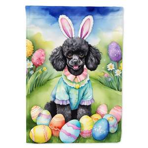 Bandera de jardín de caza de huevo de Pascua Multicolor, pancarta decorativa de caniche negro para patio, ilustraciones para camas de flores y decoración de buzón - Product Image 1