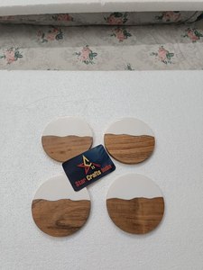 Premium Quality Multi-functional Tea <b>Coasters</b> <b>Set</b> 4 Pcs Wood & Marble Embedded Epoxy Marble Mats Pads Eco Friendly Modern Design - Product Image 2