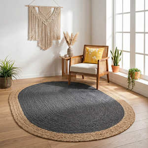 Natural Oval Braided Jute Rug with Ivory Border for Minimalist Homes - Product Image 6