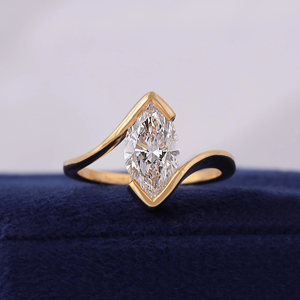 Women's Marquise Cut Diamond Engagement Ring WHITE Gold Bezel Setting Geometric Classic Style - Product Image 1