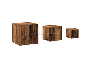 Solid Wood <b>Rustic</b> Modern Cube Coffee <b>Table</b> <b>Set</b> with Nesting Side <b>Tables</b> Natural Wood Block Design Storage Features Metal Handles - Product Image 2