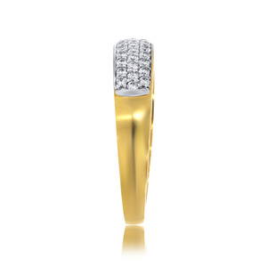 Elegant Gold Plated <b>Ring</b> Set Featuring Diamond Cut Pave Center White Diamond Halo Black Onyx Bead Detailing and Modern Curved - Product Image 3