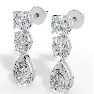 Boucles d'oreilles pendantes en or 14 carats de qualité supérieure avec pierres ovales taille coussin et taille poire, bijoux de luxe pour mariages et soirées, fournisseur en gros - Product Image 1