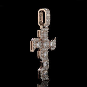 Collier Croix en Argent Sterling 925 Entièrement Sertie de Moissanite Taille Émeraude et Diamants, Style Hip Hop, Cadeau pour Hommes - Product Image 3