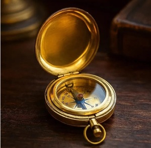 Decorative <b>Antique</b> Brass <b>Compass</b> with Leather Case Nautical Navigation Instrument for Home Office and Travel Display - Product Image 4