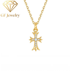 Collier pendentif double croix vintage en or rose 18 carats avec diamants de laboratoire, bijou raffiné pour un look superposé, cadeau idéal - Product Image 4