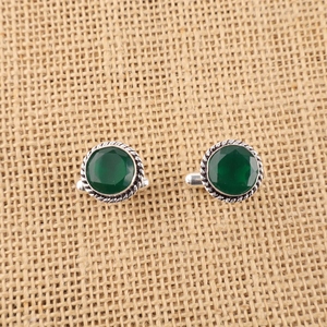 Niharika Gems Classy And Trendy Green Onyx Gemstone Work Cufflinks Set Jewellery In 925 Sterling Silver Plated For Men And Women - Product Image 2