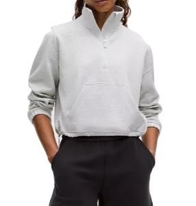 Vente en gros logo personnalisé impression nouvelle couleur vierge haut pour femme demi fermeture éclair col montant poche polaire sweat 2026 - Product Image 2