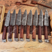 Ensemble de couteaux à steak professionnels en acier Damas à lame pleine, manche ambidextre, finition brossée, bois naturel, lame tranchante comme un rasoir, faits à la main