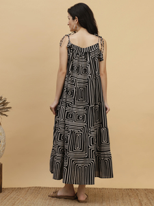Geometric Print <b>Spaghetti</b> <b>Strap</b> <b>Midi</b> <b>Dress</b> A-Line Loose Fit Casual Summer Woven Viscose <b>Dress</b> Breathable Natural Waistline - Product Image 2