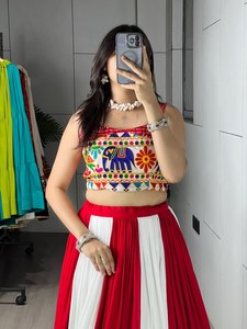 Indian Traditional Embossed Gota Patti Pure Rayon Cotton Slim Fit Floor-Length Navratri Lehenga Choli <b>Set</b> for Women - Product Image 1