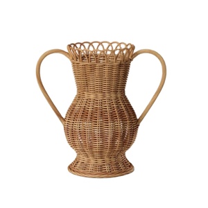 แจกันหวายสไตล์เรโทรพร้อมหูจับ แจกันทอมือแบบวินเทจสำหรับวางบนพื้น/โต๊ะ สำหรับใส่ดอกไม้ ของตกแต่งบ้าน ของขวัญวันครบรอบแต่งงาน - Product Image 1