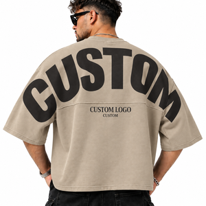 เสื้อยืดโอเวอร์ไซส์ผู้ชายขายส่ง เสื้อยืดทรงหลวมเนื้อหนา ไหล่ตก ทรงบ็อกซี่ สีพื้น เสื้อยืดสตรีทแวร์ผู้ชายแบบสั่งทำ - Product Image 4