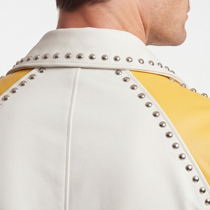 Men Fashion <b>Studded</b> Leather Jacket Men's Long Sleeve Leather <b>Studded</b> Jackets Mens Leather <b>Studded</b> Jacket With Pockets - Product Image 5