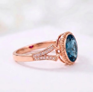 Elegante Anillo Ovalado con Topacio Azul Londres, Chapado en Oro Rosa de 18K, Anillos de Promesa con Halo de Diamantes, Joyería Fina para Mujer, Venta al Por Mayor - Product Image 2