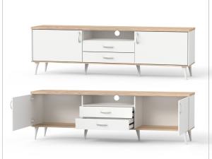 Meuble TV moderne en bois FURNIZONE avec étagère de rangement intégrée, design panneau bois, installation au sol, modèle salon 26_0142 - Product Image 2