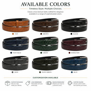 Cinturón Transpirable de Cuero Vacuno con Grabado de Cocodrilo para Hombre, con Hebilla de Acero Negro Brillante, Formal y Casual, 35 mm - Product Image 6