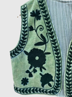 Gilet en coton brodé floral sans manches, style Prairie Chic, fait main, haut de printemps pour femme