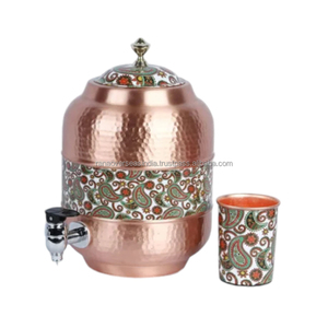 Distributeur d'eau en cuivre de concepteur traditionnel Avantages pour la santé ayurvédique Pot d'eau en cuivre avec verre pour le stockage de l'eau - Product Image 4