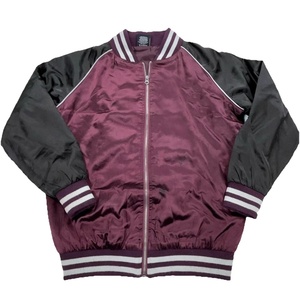 Chaqueta Bomber Varsity de Satén Morado para Invierno, Talla Grande, con Cierre Frontal de Cremallera, Mangas Raglán, Transpirable, para Exteriores - Product Image 1
