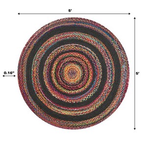 Tapis rond bohème tressé, motif abstrait multicolore, fait main, à poils ras, pour la décoration du salon - Product Image 6