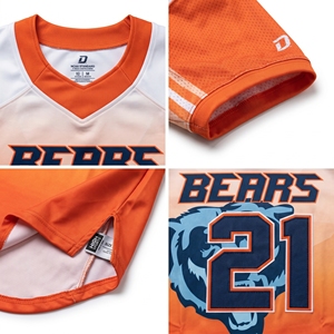 Jersey de Fútbol Americano Personalizado para Mujer, Talla 6XL, 250GSM, Malla de Spandex, Color Naranja Degradado, Cuello en V, Manga Corta, Nombre del Equipo Impreso por Sublimación - Product Image 4