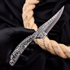 Cuchillo de caza y bushcraft de hoja fija EDC de acero de Damasco Nordic Forge, forjado con patrón de escalera, espiga completa, kit OEM - Product Image 4