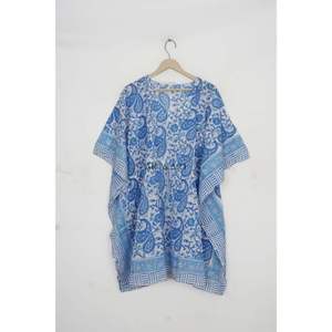 Vestidos azules indios para mujer, vestidos cortos tipo caftán, los mejores vestidos de mujer con estampado a mano. - Product Image 4