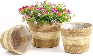 Panier à plantes en jonc de mer naturel, tissé à la main, pour l'intérieur et l'extérieur, couvre-pot de fleurs pour la décoration de la maison et du jardin - Product Image 3
