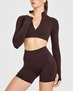 Activewear Ladies Cropped Yoga <b>Jacket</b> Full Zip Stand Collar Thumbholes Slim Fit Breathable Front Running Top Short Length Gym - Product Image 2