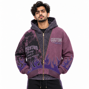 Sweat-shirts pour hommes en molleton bouclette extra lourd 500 GSM, double fermeture éclair, coupe ample et oversize, impression numérique ODM, patch 3D personnalisé, vente en gros - Product Image 2