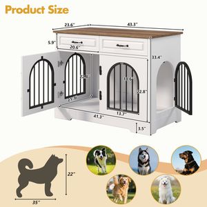 43.3\" Heavy Duty Indoor Dog <b>Crate</b> Furniture 2 <b>Storage</b> Drawers Medium Large Dog Kennel Side Doors Pet Houses Furniture for Dogs - Product Image 6