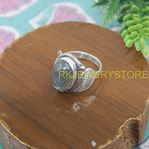 Natural Labradorite <b>Silver</b> <b>Ring</b> Handmade Oval Cabochon Stone Vintage Boho <b>Statement</b> <b>Ring</b> Healing Crystal Jewelry Gift for Women - Product Image 4