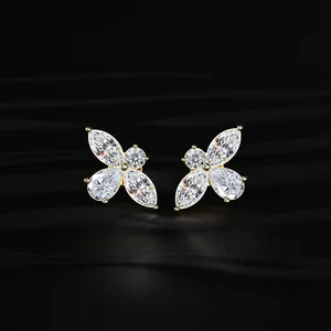 Marquise Round and Pear Shape Diamond Butterfly <b>Stud</b> <b>Earrings</b> <b>Fine</b> Diamond <b>Stud</b> <b>Earrings</b> Delicate Diamond <b>Earrings</b> with VVS-VS - Product Image 1