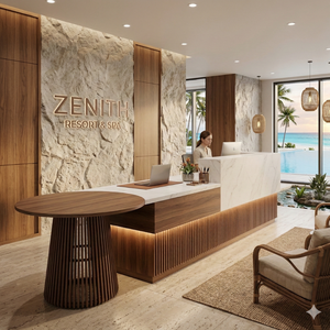 Escritorio de Recepción Moderno, Casual, Ecológico e Impermeable de Madera de Pera con Superficie con Vetas de Madera para Sala de Estar y Oficina en Casa - Product Image 3